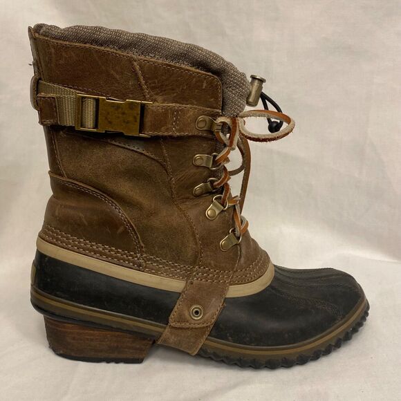 SOREL Conquest Carly Short Waterproof Leather Rain Snow Boots Womens 9 EU 41.5 - Picture 1 of 10